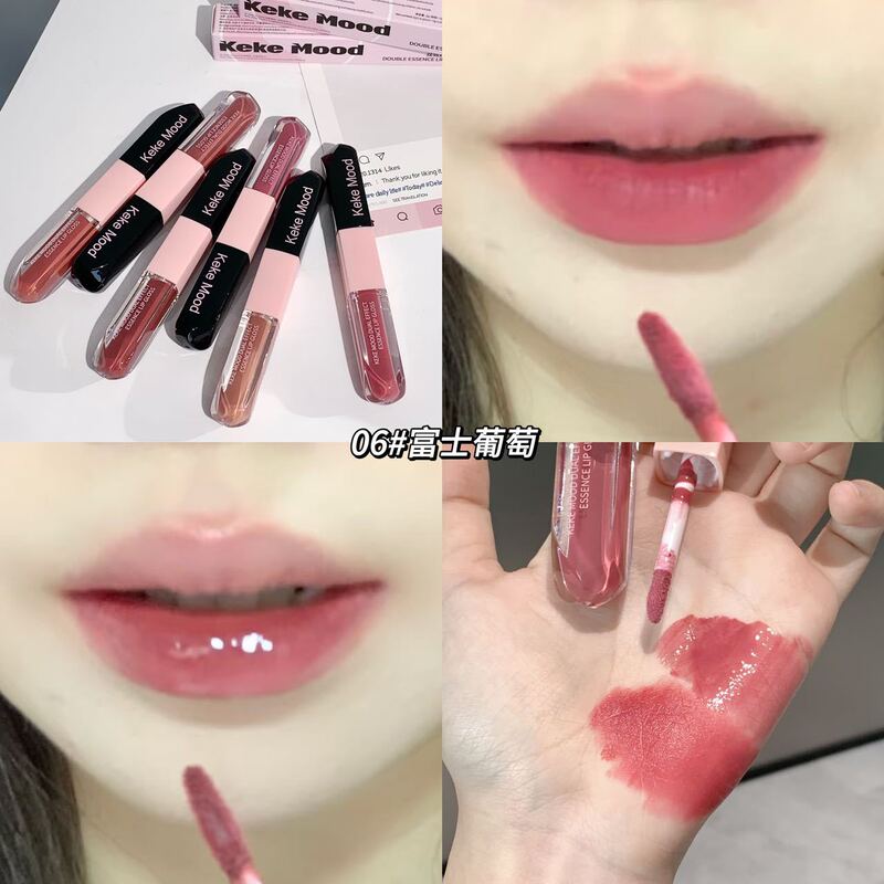 KeKe Mood 双頭ダブル効果リップ釉薬ベルベットマット美白スタックミラー水光沢口紅女性のための多用途リップメイク|undefined