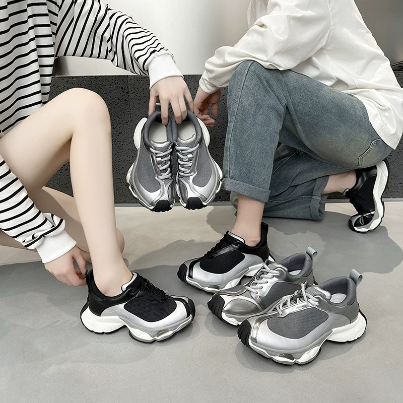 Новые женские кроссовки 2025 года в стиле ретро, на толстой подошве, модные, спортивные, повседневные, дышащие, весенние, в стиле «папиных» кроссовок
