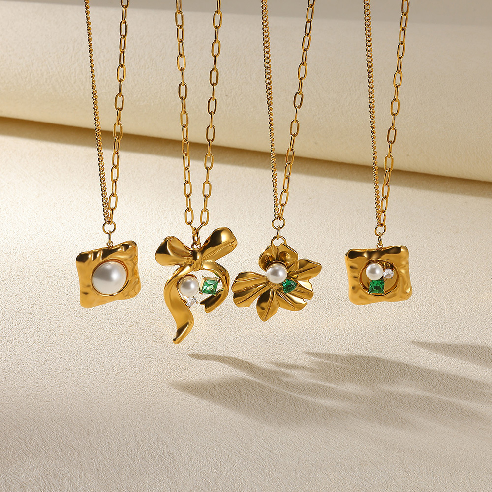 Carré Star Fleur Style IG Acrylique Perle Zircon Acier Inoxydable 304 Pendentif Incruster Fermeture À Boucle De Type Homard display picture 1