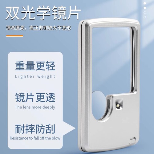 Portable card-type magnifying glass, high-definition with LED light, for the elderly and children to read instructions and business card style