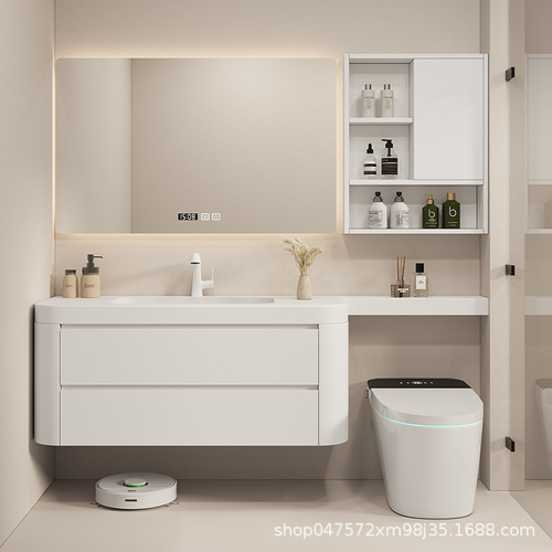 Dupont Corian integrated sink and bathroom cabinet set, bathroom toilet seamless integrated extension sink