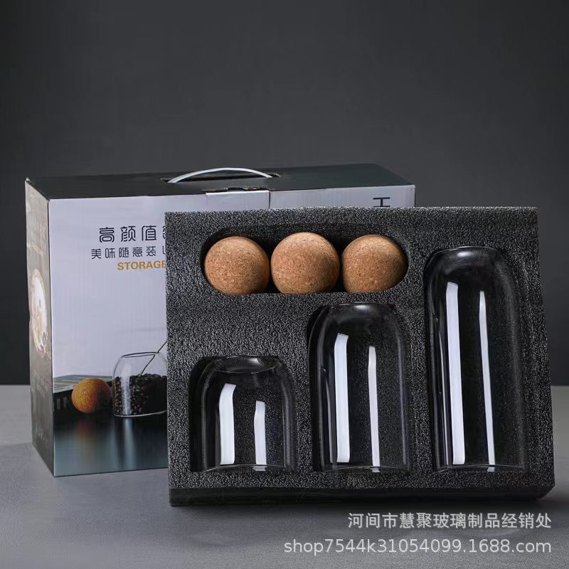 Frasco de vidrio sellado caja de regalo traje tapa de la bola tarro de almacenamiento de té frasco de almacenamiento de granos de café Amazon botella de vidrio