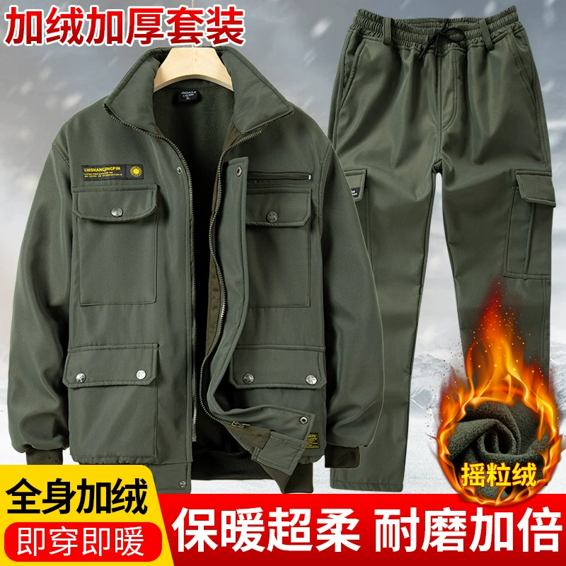 Осенне-зимний костюм из утолщенной рабочей одежды на флисовой подкладке, Мужская холодостойкая теплая одежда для охраны труда, мастерская по ремонту строительных машин, охрана труда, куртка с хлопковой подкладкой