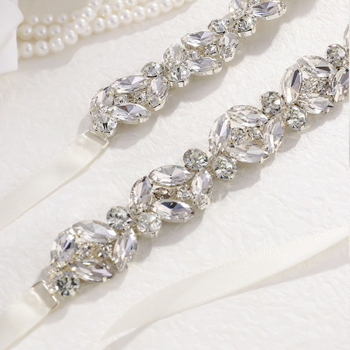 Cross-border ultra-bright alloy embedded diamond satin bow tie belt water diamond waist sash wedding dress embedded diamond bride belt