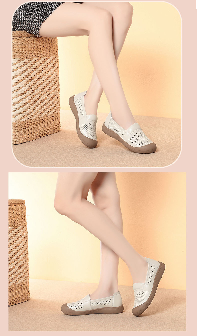 Sandal nữ da bò thật mũi kín đế mềm thoáng khí — màu be chi tiết 10