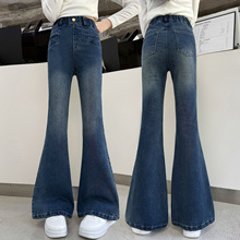 外贸秋款女童牛仔裤2025新款时髦洋气秋装喇叭裤大童女孩修身长裤