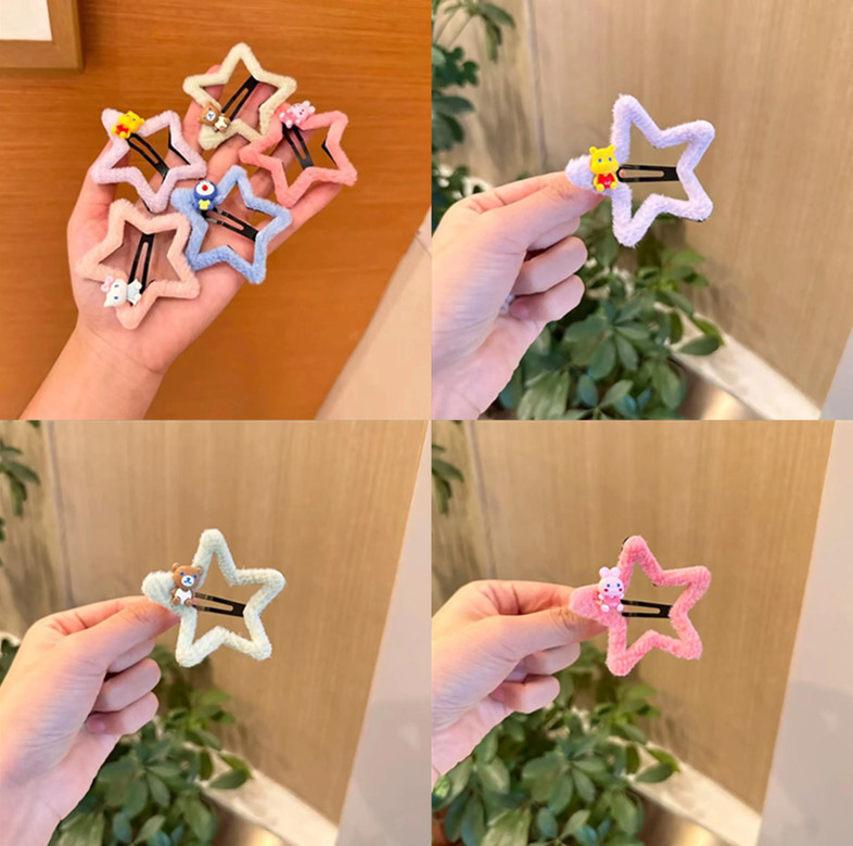 Otoño e invierno nuevos niños de dibujos animados estrella de cinco puntas de felpa horquilla Bangs clip lateral linda chica estrella horquilla rota