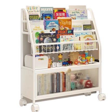 Estante de almacenamiento de libros de imágenes de múltiples capas tipo piso estante de almacenamiento de juguetes móvil a prueba de polvo con puerta de gabinete Gabinete para niños