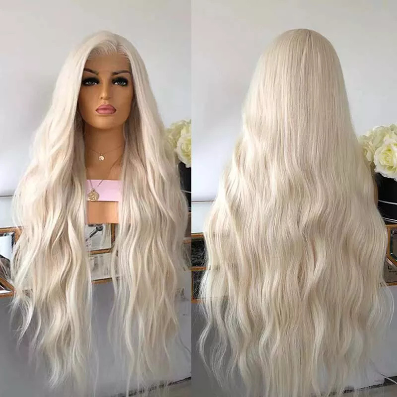 European and American Cross-Border Platinum Gold Color 13*4 Front Lace Wig Long Curly Hair with Middle Parting and Large Waves Wig Foreign Trade Cross-Border Wholesale European and American Cross-Border Platinum Gold Color 13*4 Front Lace Wig Long Curly Hair with Middle Parting and Large Waves Wig Foreign Trade Cross-Border Wholesale