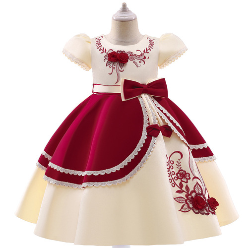  Children girls stage performance jazz dance princess model show dress birthday party celebration Bow flower girl dress host catwalks chorus pettiskirt