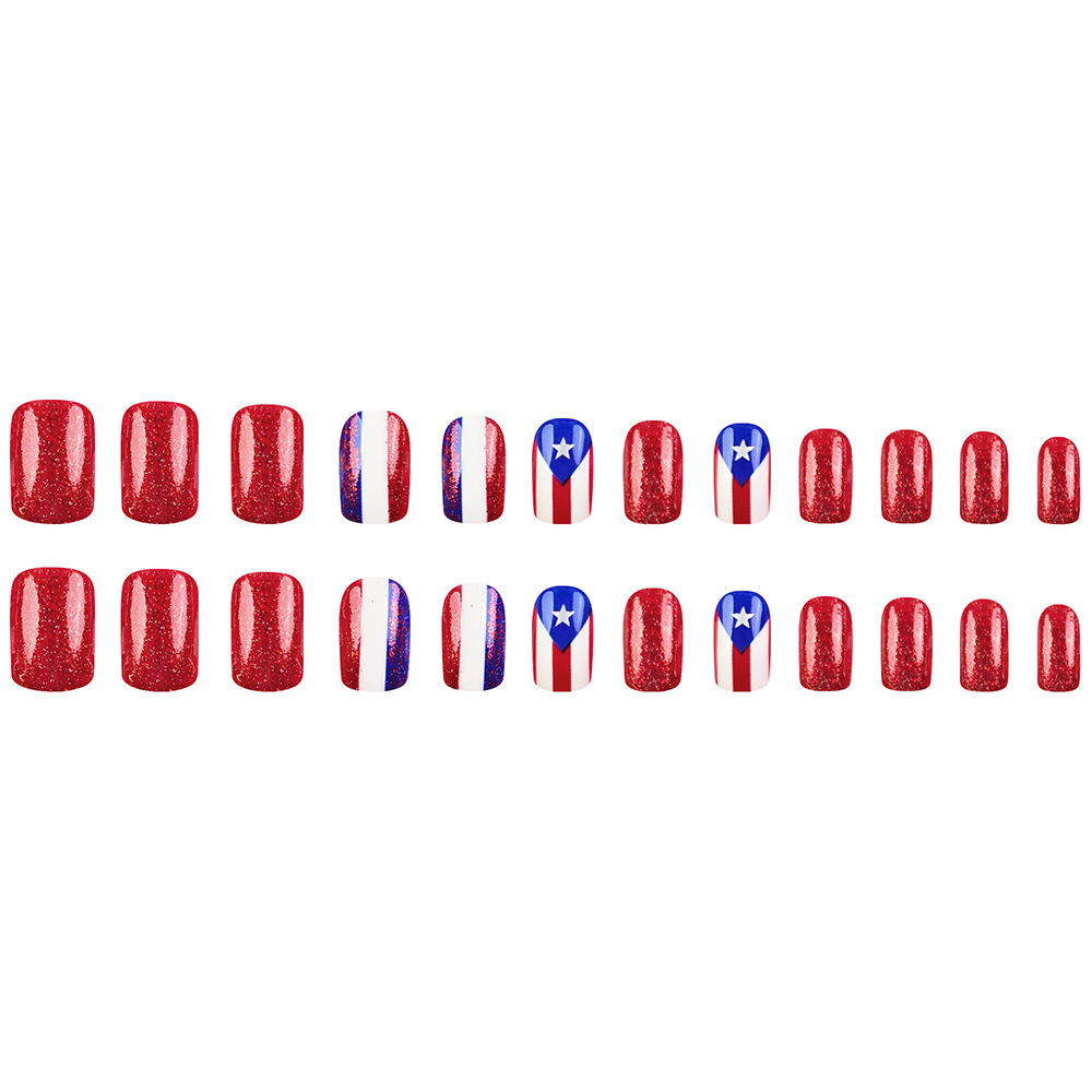 24 piezas de manicure de rayas rojas y azules independientes, estrella de pentacos europeas, parche de uñas transfronterizas, suministro directo.