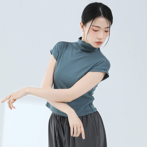 Modern dance practice clothes, high collar short-sleeved tops, dance clothes, classical dance fitness training clothes