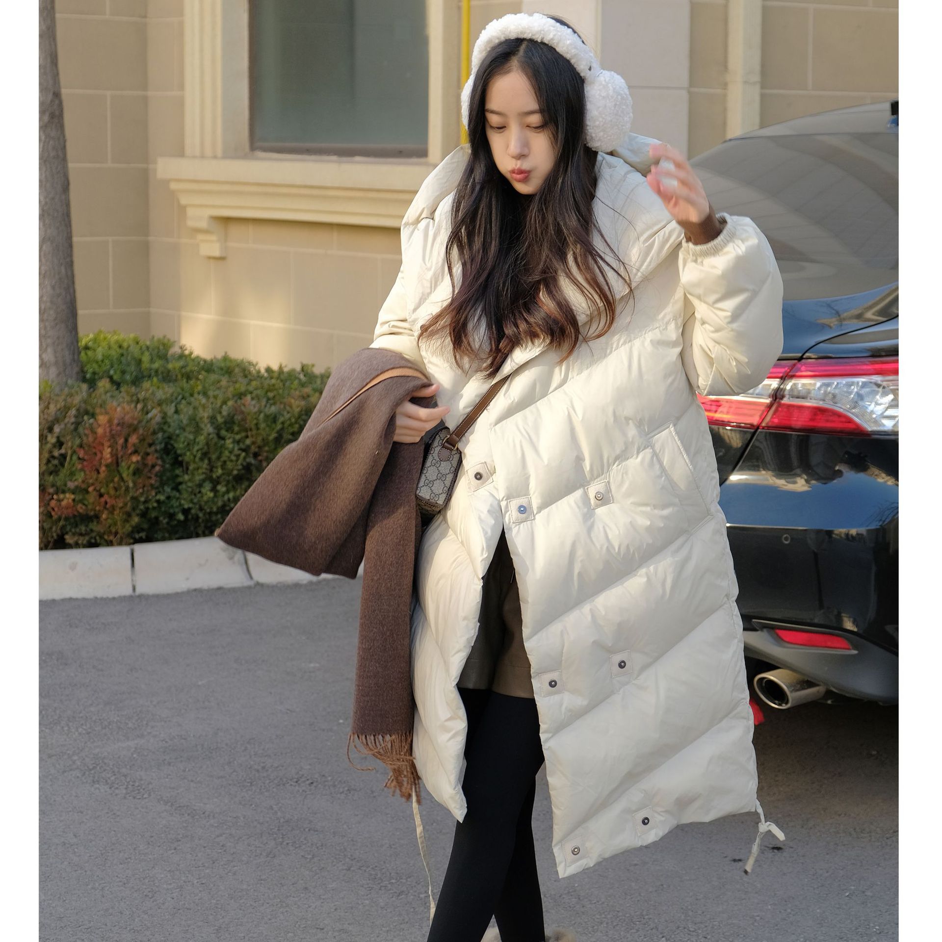 walk Down quilt Warm fluffy 90 Duck Easy cocoon Mid length version Hooded Puff Down Jackets