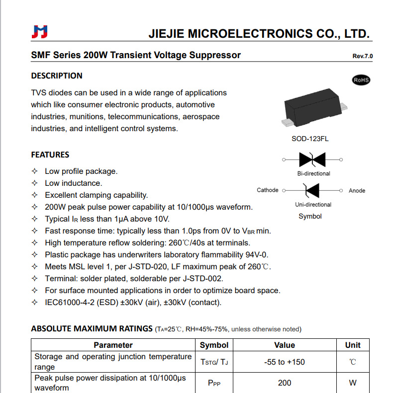 供应JJW/捷捷微 SMF18A  原装正品 ，TVS瞬态抑制二极管