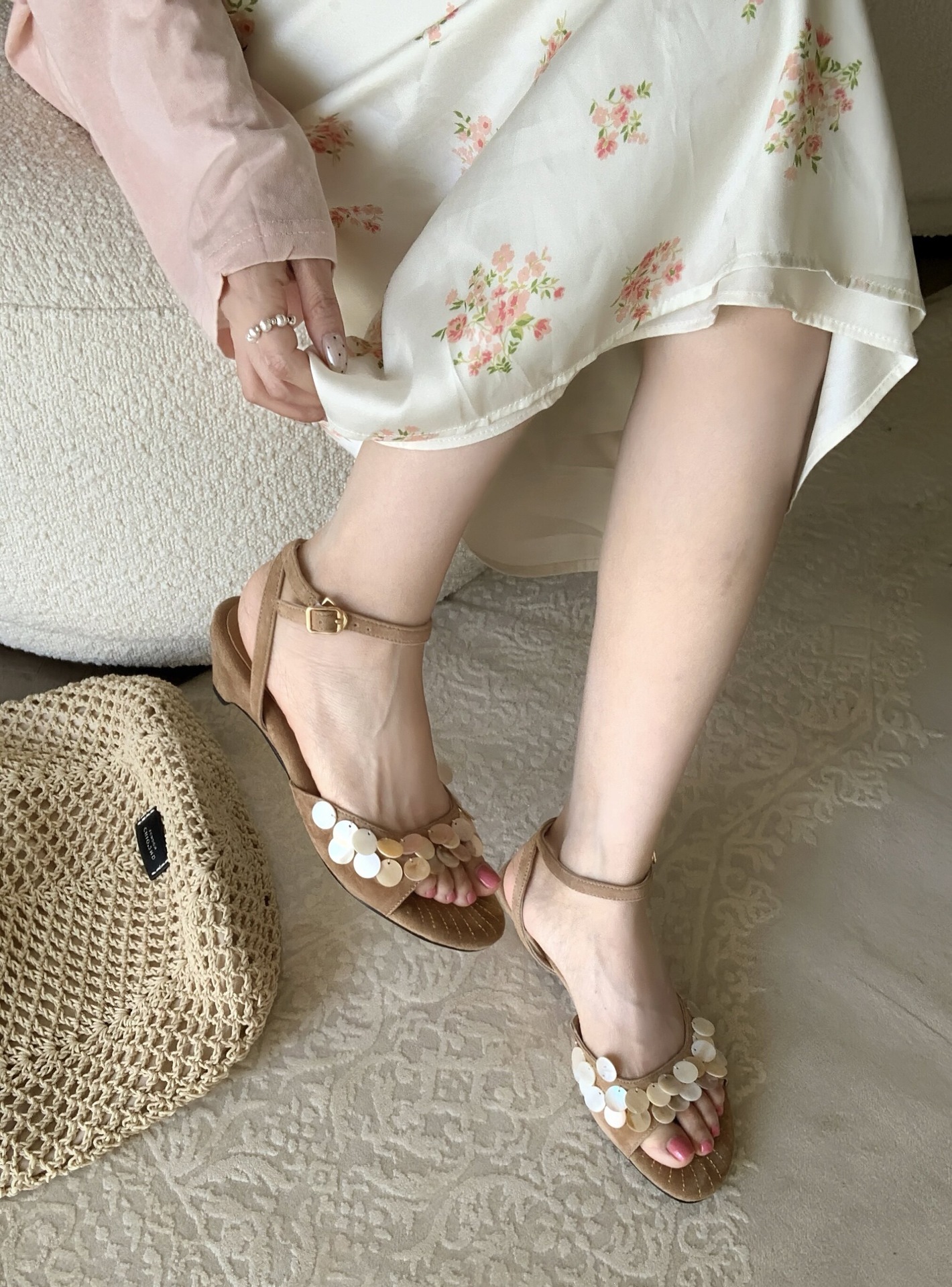 Sandalias de Cuña con Tira para Mujer, Superfibra y Caucho, Cierre de Hebilla, Tacón Medio, para Verano image 7
