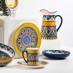 American-style creative ceramic dinnerware salad bowl steak plate home cooking plate flat plate hand-painted rectangular plate soup bowl mugs