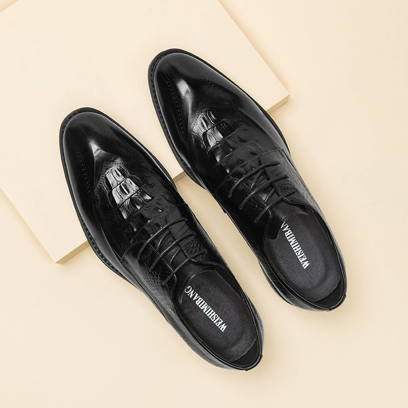 Класс 4 в наличии Высококачественная кожаная обувь Мужское Деловое платье из натуральной кожи с крокодиловым узором ручной работы Острый носок Британские свадебные кожаные туфли для мужчин