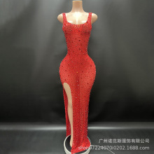 明艳正红色显白大气低胸修身晚礼服派对聚餐明星红毯歌手舞台礼服