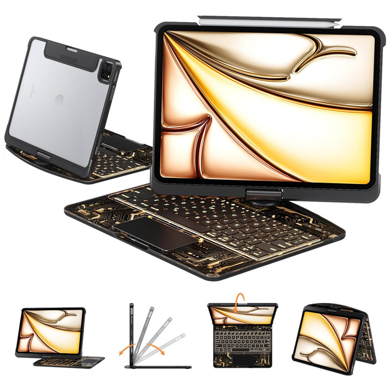 iPad 11-Inch 2025 A16 2022 10Th Generation Transparent Keyboard Protective Case 7-Color Backlight 360 ° Rotate