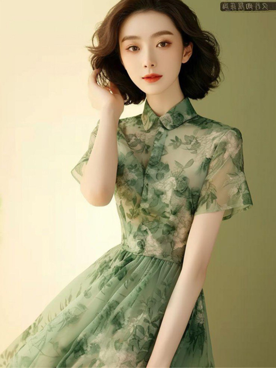 Đầm maxi nữ in hoa xanh dáng suông che bụng kiểu Pháp — váy xanh