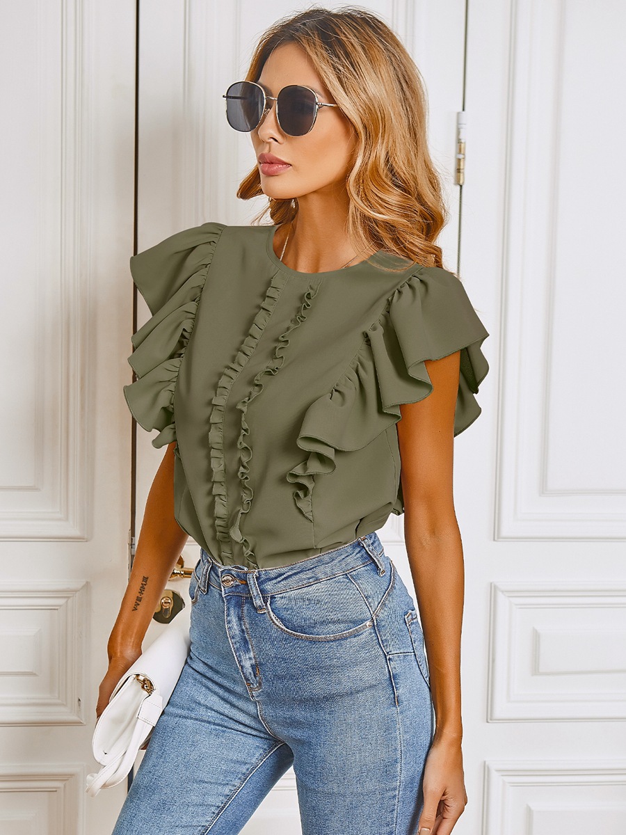 female round neck ruffled shirt nihaostyles clothing wholesale NSAL72738