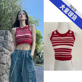 明星同款夏季新款美式复古背心小吊带街头辣妹风露脐短款上衣