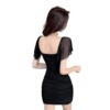 Low cut front zipper tight fitting buttocks with bottom mesh dress