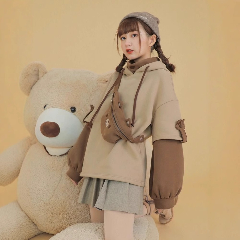 [factory in stock] fake two-piece sweater fleece-lined top design cute soft girl women's autumn and winter 2023 new