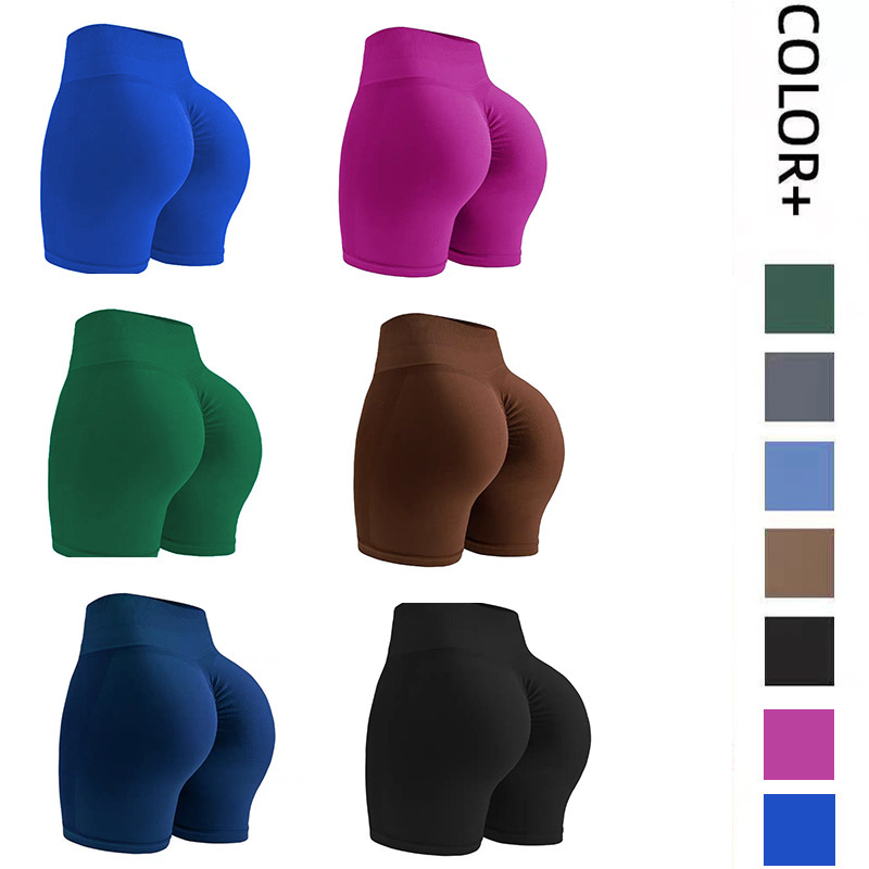 Seamless High Waist Tight Peach Abdominal Sports Fitness Shorts Women's Tight Elastic Breathable Gym Training Three-point Shorts