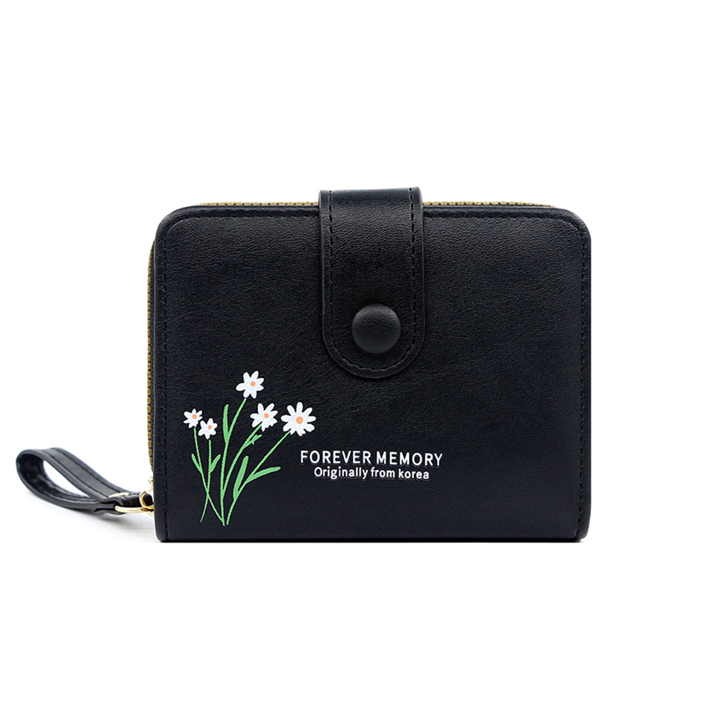 Fresco estilo coreano flor pequeña billetera corta tarjeta de órgano hebilla bolso de cambio bolso de cremallera bolsa de mano