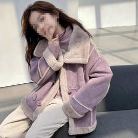 女童毛毛外套加绒加厚冬季2025新款儿童麂皮绒拼接上衣中洋气时髦