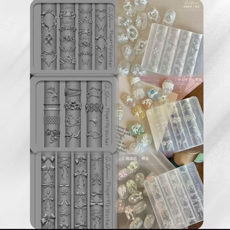New Trendy Internet-Famous Vintage-Style Flower Vine Dream Flower Bud Nail Art Silicone Mold for Press-On Nails