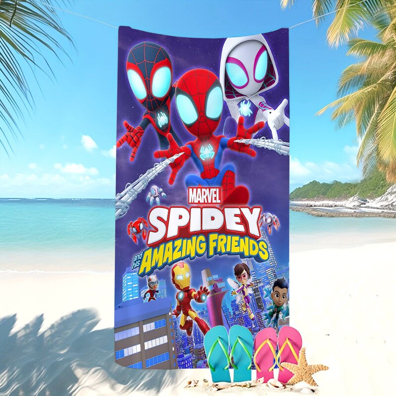 Marvel Spider-Man Cartoon Beach Towel, Microfiber Quick-Drying and Water-Absorbent Children's Bath Towel, Suitable for Seaside Vacations, Unisex