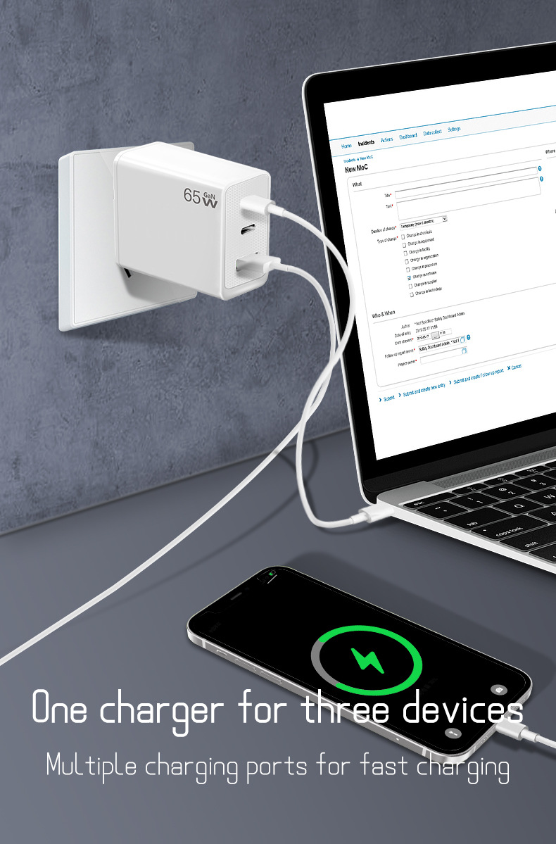 CE-zertifiziertes 65-W-Galliumnitrid-GaN-Ladegerät, Schnellladekopf für Mobiltelefone nach britischem Standard, Laptop-Geschwindigkeitsadapter_voghion.com