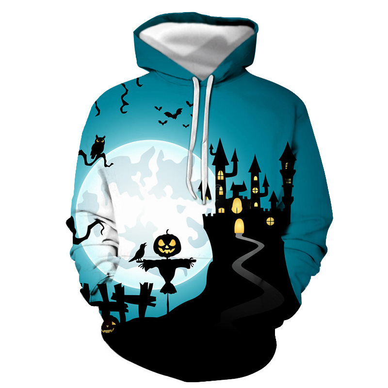 Capa de viento de Halloween que deambulan por Europa y América Halloween Street Guard Tendencia Castle 2024 Ropa femenina para hombres Top Camisa 3D Sello