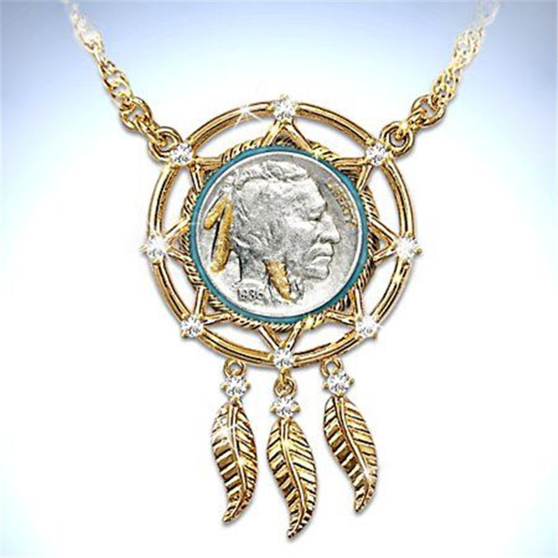 Dual Color Human Head Leaf Pendant Necklace Minimalist Jewellery_voghion.com