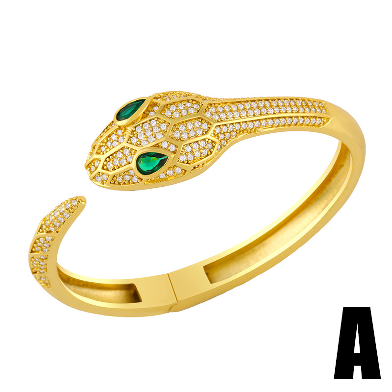 Fashion snake-shaped geometric heart-shape circle hollow copper inlaid zircon bracelet wholesale