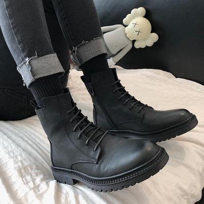 ins Riding boots British style Gaobang winter Plush Korean Edition Versatile Help black zipper rubber Frenum