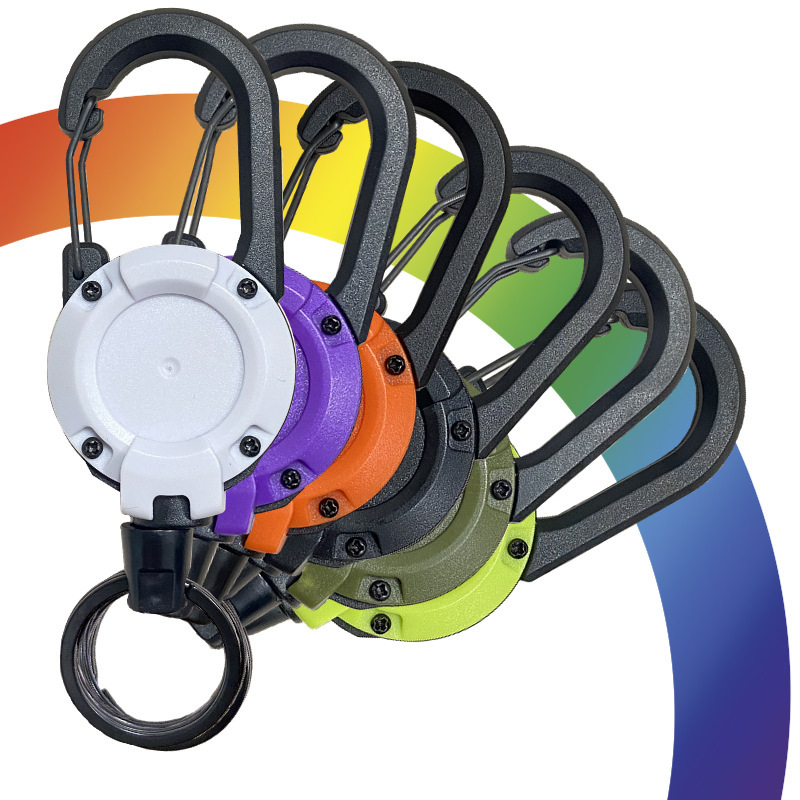 Backpack tactical U-shaped easy pull-up key chain retractable simple black outdoor portable steel wire four-color spring buckle