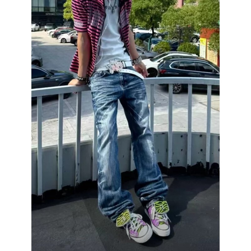 American-style high-end ribbed patchwork biker jeans for men, autumn trendy brand, washed, slim-fit, skinny, stretchy, casual long pants American-style high-end ribbed patchwork biker jeans for men, autumn trendy brand, washed, slim-fit, skinny, stretchy, casual long pants