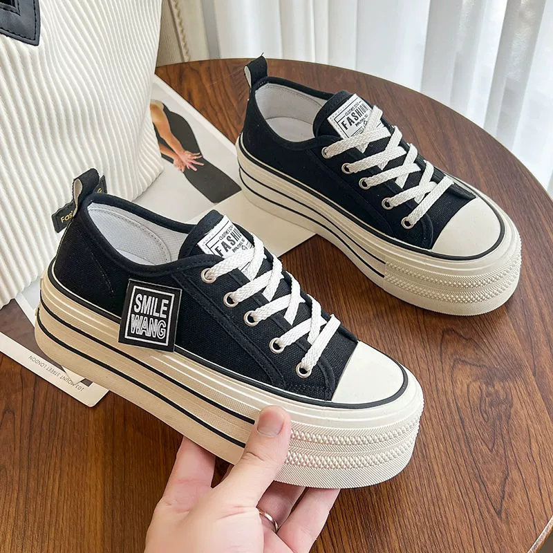 Туфли на холсте с толстой подошвы 2024 весна и лето новый корейский маленький человек