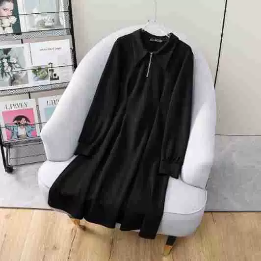 2023 осень и зима Новое женское элегантное черное платье больших размеров Толстая сестра Тонкий