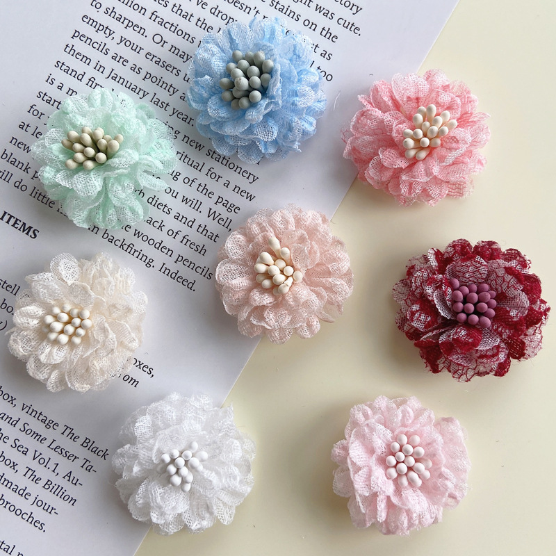 Mini three-dimensional flower fabric diy handmade accessories clothing accessories lace lace Korean shoes flower hair accessories
