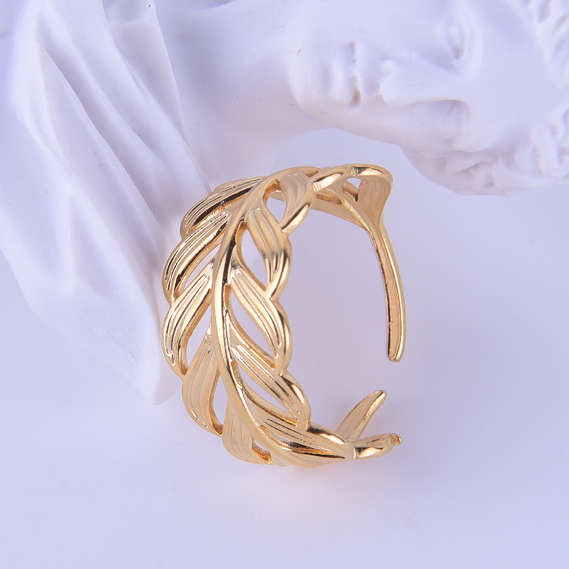 Open Ring Classification Daily Occasion 304 Stainless Steel Material Fashion Leaf Stainless Steel Hollow Out Open Ring