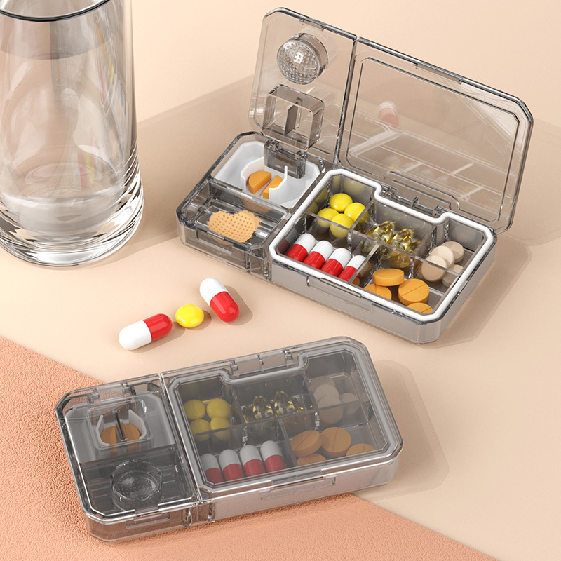 Pill Cutter Pill Box Portable Small Mini Square Portable Sealed Pill Cutting Artifact Divided Pill Box Pill Divider