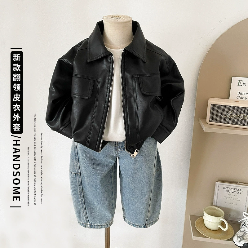 风之谷26早春新款潮酷百搭儿童机车皮衣外套洋气痞帅男童夹克新款