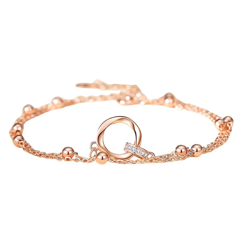 S925 plata Mobius grano redondo pulsera doble anillo estilo coreano fresco romántico doble capa pulsera encantadora joyería