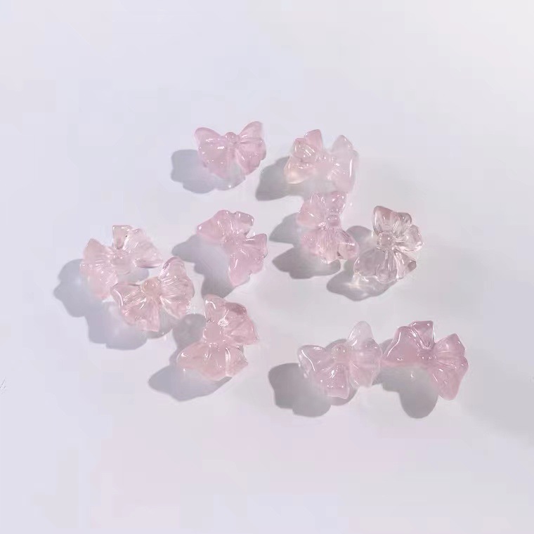 榮璟珠寶 天然粉水晶蝴蝶結串飾可愛配飾手工DIY手鍊編繩粉晶配件
