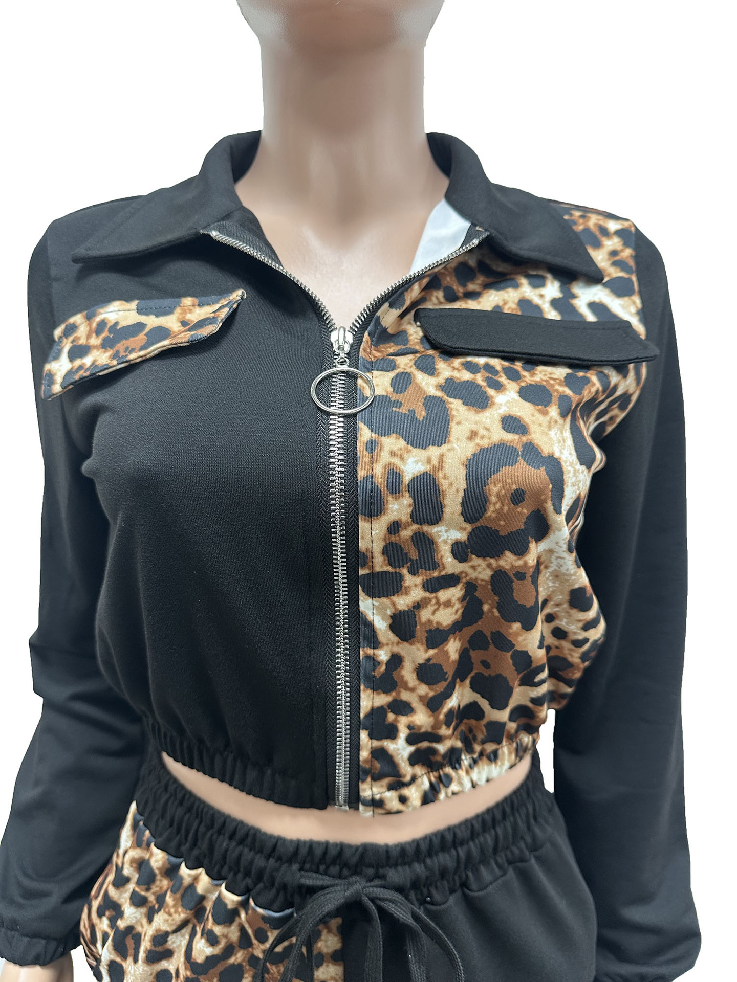 Women's Leopard Print Color Block Pant Set Casual Suit Style_voghion.com