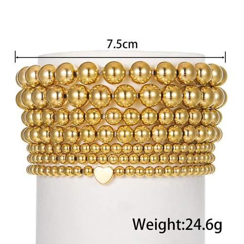 Euramerican Cross-border Accessory Ins Simple CCB Bead Bracelet Set of 7 Pieces Fashion Round Bead Elastic Bracelet Accessory